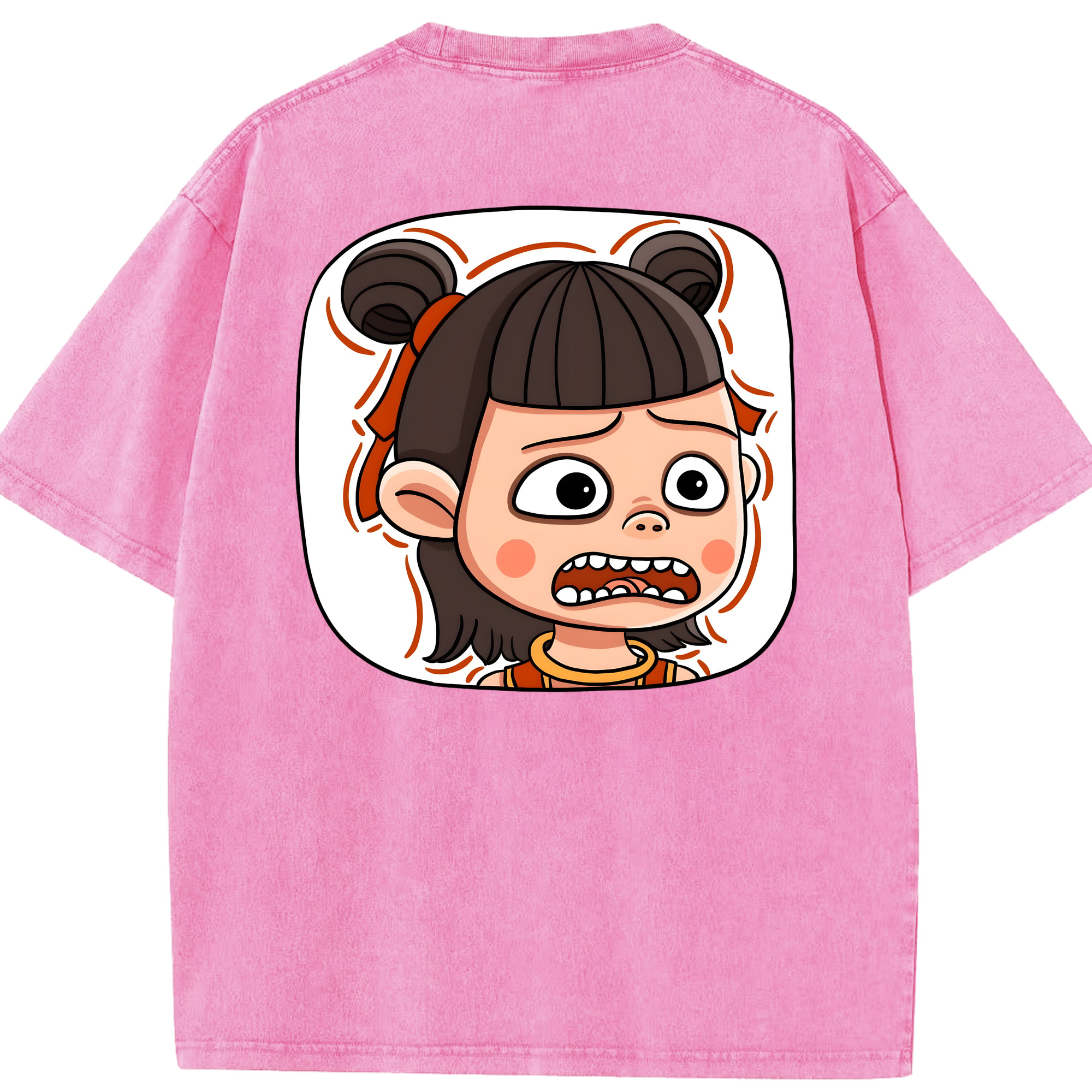 （画像用） Ne Zha 2 ナタ 魔童の大暴れ 綿100% ヴィンテージ風 半袖Tシャツ（背面プリント）